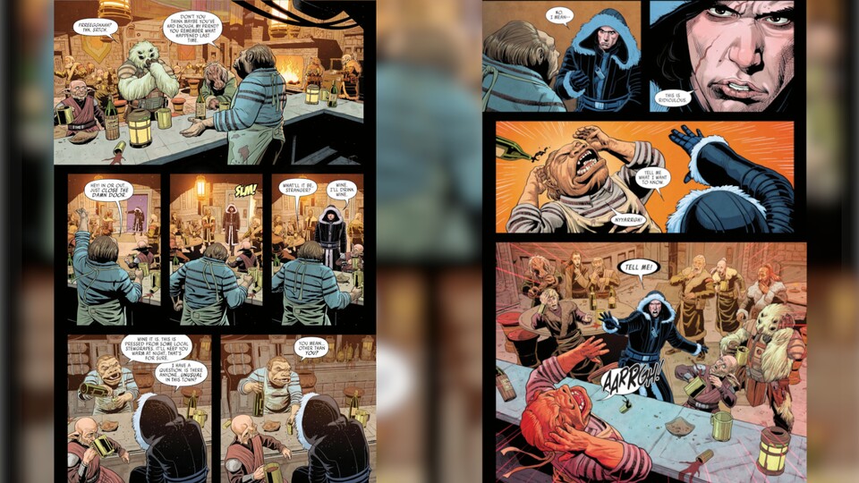 Kylo Ren hat wie der Papa eine Auseinandersetzung in einer Cantina. Bildquelle: Marvel Comics.