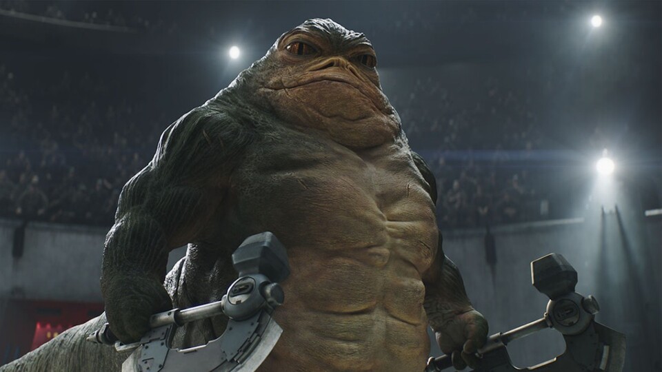 Falls ihr schon mal immer einen muskulösen Hutt im Gladiatorenring sehen wollt, tja, dann erfüllt Star Wars euch jetzt diesen Wunsch. Bildquelle: DisneyLucasfilm
