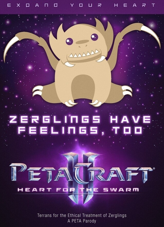 Für die Aktion zu StarCraft 2: Heart of the Swarm hat die PETA sich scherzhaft in &quot;Terrans for the Ethical Treatment of Zerglings&quot; umbenannt.