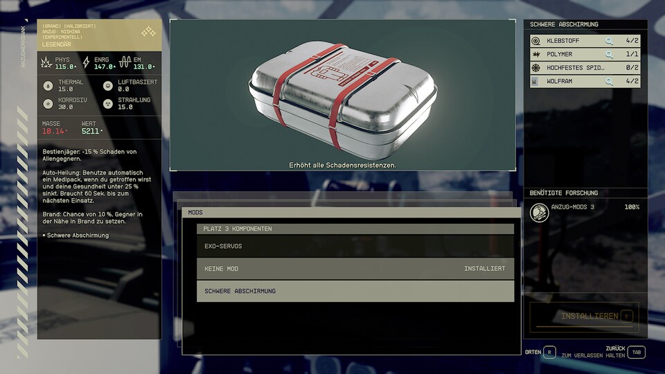 Ausrüstungsmods erhöhen etwa unsere Resistenzen oder lassen uns mehr Gegenstände tragen.