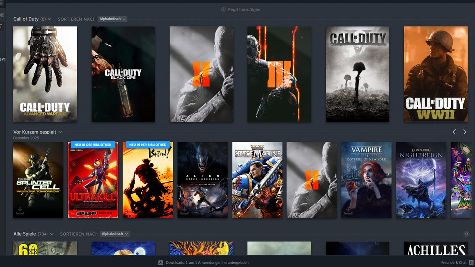 Hier sehen Sie ein handgefertigtes CoD-Regal mit Ihren eigenen Symbolen, Kunstwerken usw.