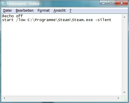 Eine Batch-Datei zum Start von Steam mit niedriger CPU-Priorität.
