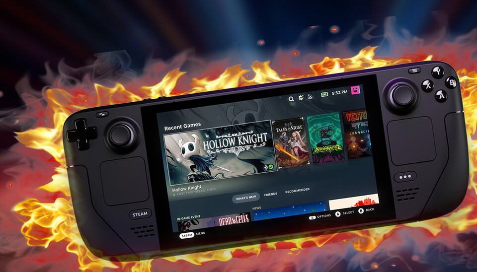 Zu Silvester ist bei einem Spieler das Steam Deck abgebrannt. (Bild: Valve, Adobe Firefly)