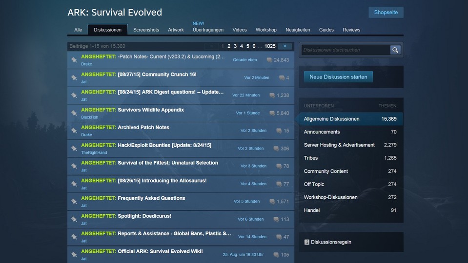 In den Steam-Foren wird eifrig diskutiert, zum Beispiel über Ark: Survival Evolved.