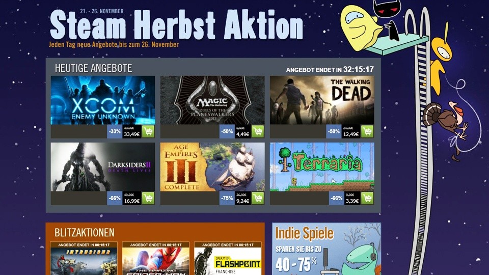 Steam Herbst Aktion: Jeden Tag gibt es neue Spiele zum reduzierten Preis.