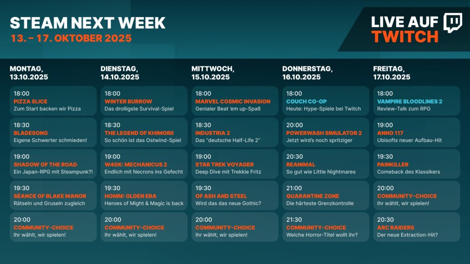 Unser Wochenprogramm auf twitch.tvgamestar