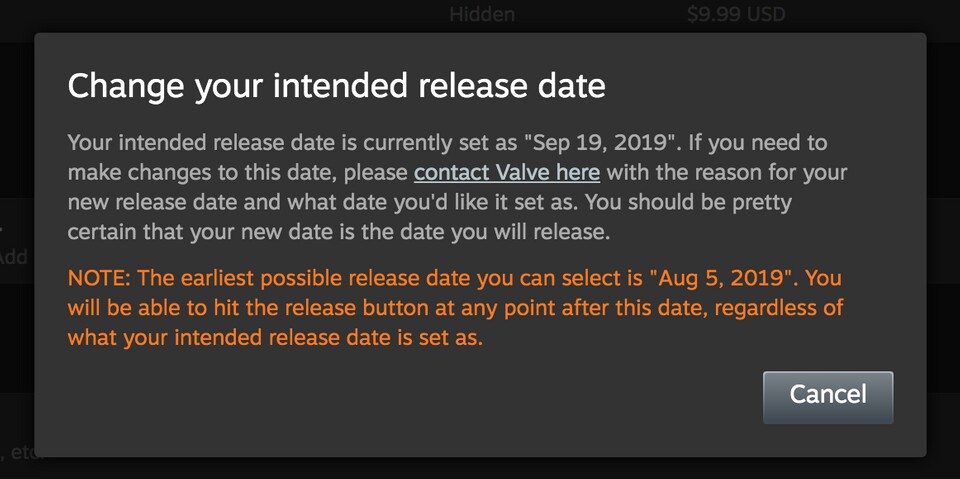 Reddit-Nutzer HeadlessIvan zufolge sehen Entwickler auf Steam diese Nachricht, wenn sie das Releasedatum eines Spiels ändern wollen.