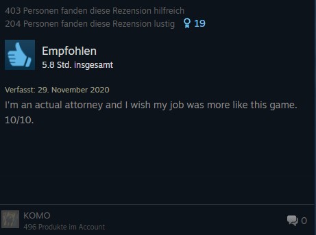 Ich bin echter Anwalt und ich wünschte, mein Job wäre mehr wie im Spiel. 1010 - Phoenix Wright Ace Attorney kann mit 97 Prozent positiven Steam-Reviews nicht nur mich und diesen Anwalt überzeugen.