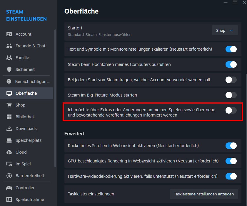 In den Einstellungen zur »Oberfläche« finden sich allerhand praktische Einstellungen. Hier schaltet ihr die Pop-ups aus und