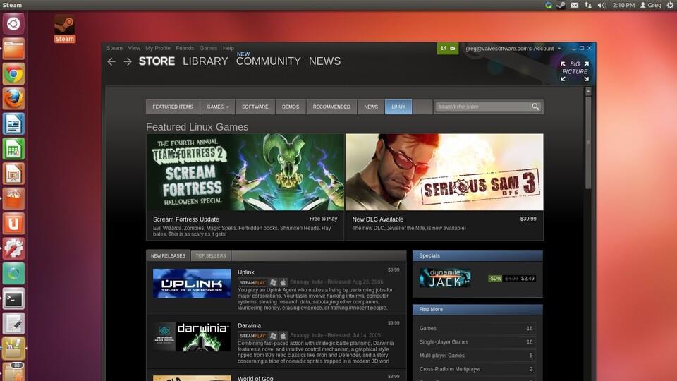 Valve veröffentlichte die Linux-Version von Steam im Februar 2013. Inzwischen sind 198 Spiele für die Plattform verfügbar.