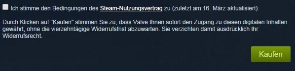 Valve verlangt beim Kauf digitaler Spiele über Steam einen Verzicht auf das eigentlich im Nutzungsvertrag gewährte Widerrufsrecht zu verzichten. Die Änderung ist damit eigentlich hinfällig.