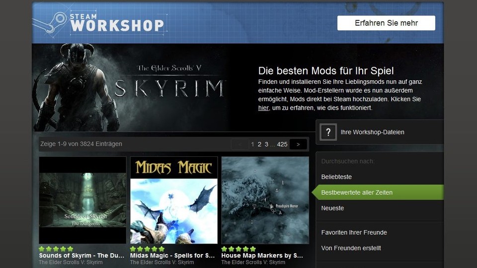 Über den Steam Workshop lässt Skyrim besonders einfach mit Mods verschönern oder erweitern.