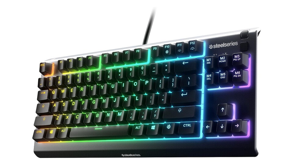 Die SteelSeries Apex 3 TKL verzichtet auf den Nummernblock und schenkt euch dadurch mehr Platz für eure Maus.