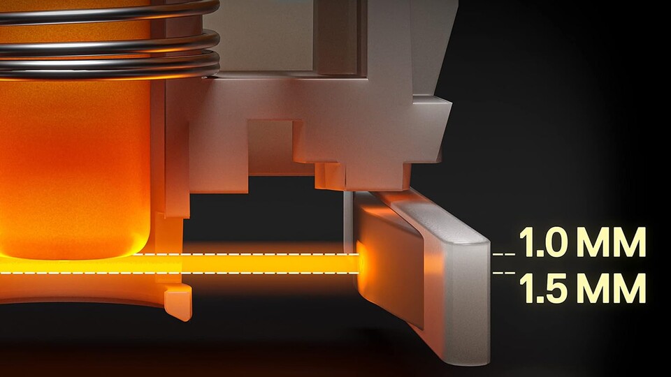 Die 2-Punkt-Betätigung der SteelSeries Apex 9 Mini: Von ultrakurzem Trigger bis präzisem Tiefpunkt frei einstellbar.
