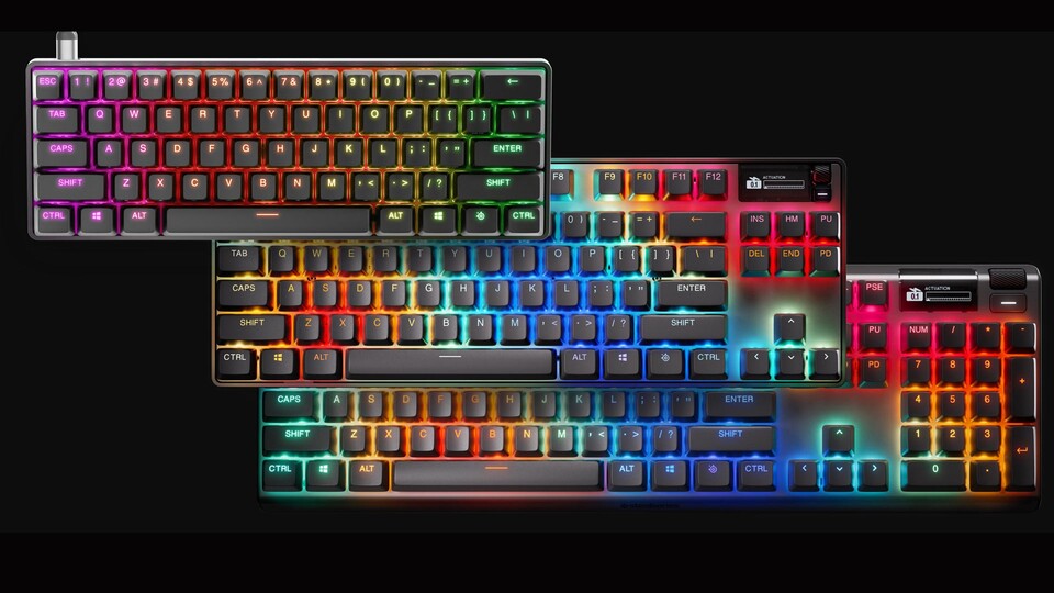 Oben links seht ihr die TKL-Version der Apex Pro Gen 3. Sie ist deutlich kompakter als die regulären Modelle.