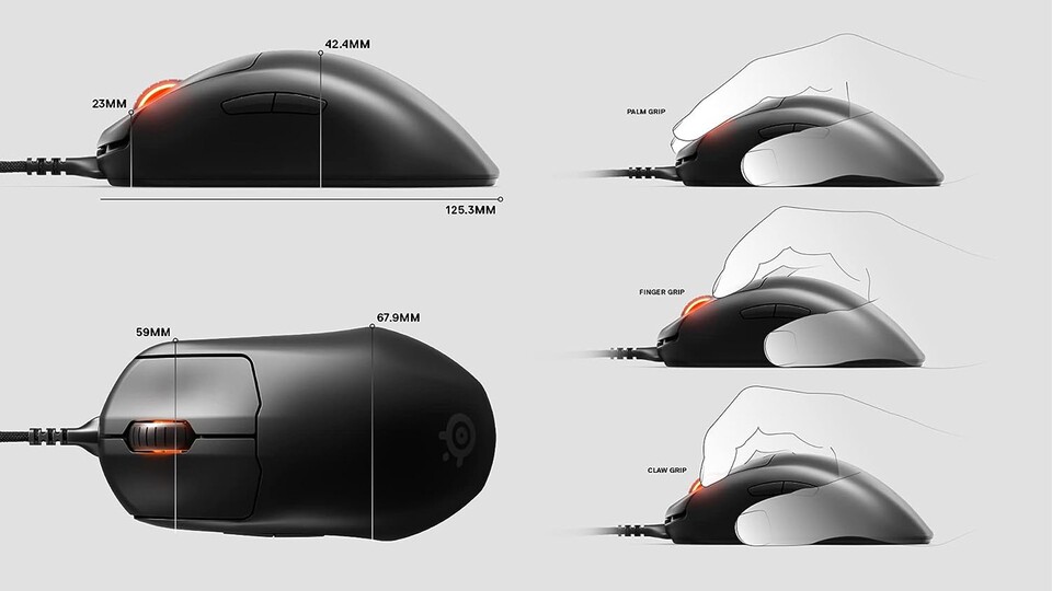 Egal ob Palm, Finger oder Claw: Die SteelSeries Prime ist für jede Griffart optimal konstruiert.