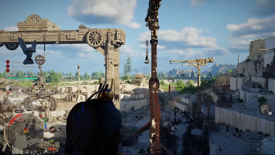 Wenn ihr mit der Laterne leuchtet, werden die drei Gebäude, die ihr zerstören müsst, mit leuchtenden Quadraten markiert.