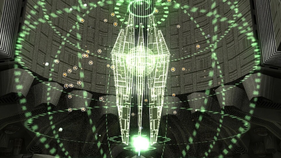 Eine holografische Darstellung der Sternenschmiede aus Knight of the Old Republic.