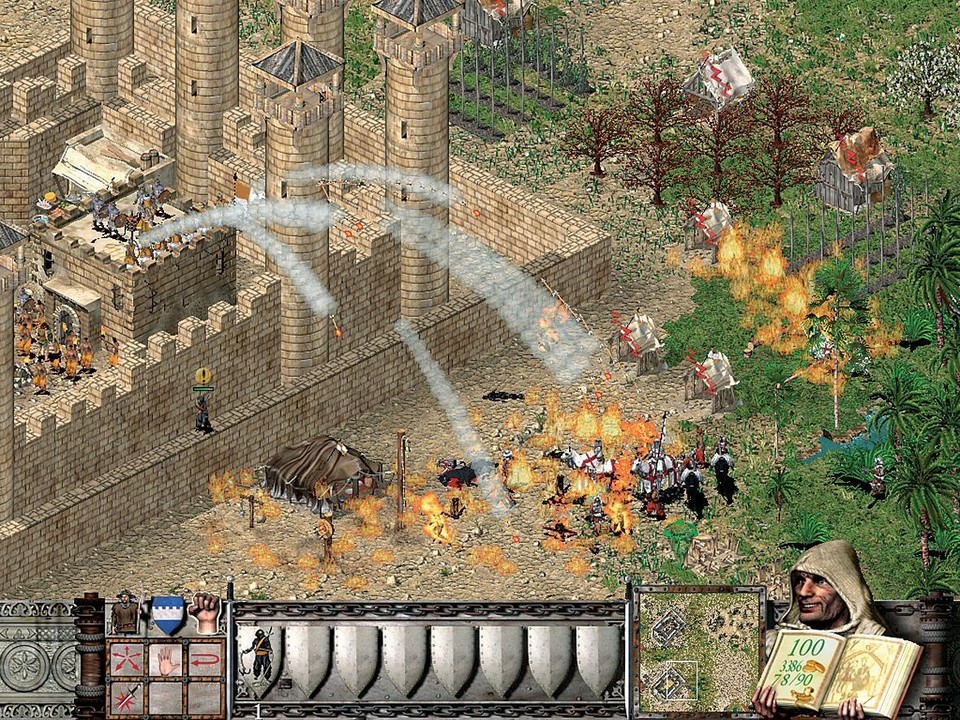 Unsere Invasionsarmee tappt kurz vor der feindlichen Burg in eine von Brandpfeilen ausgelöste Feuerfalle.