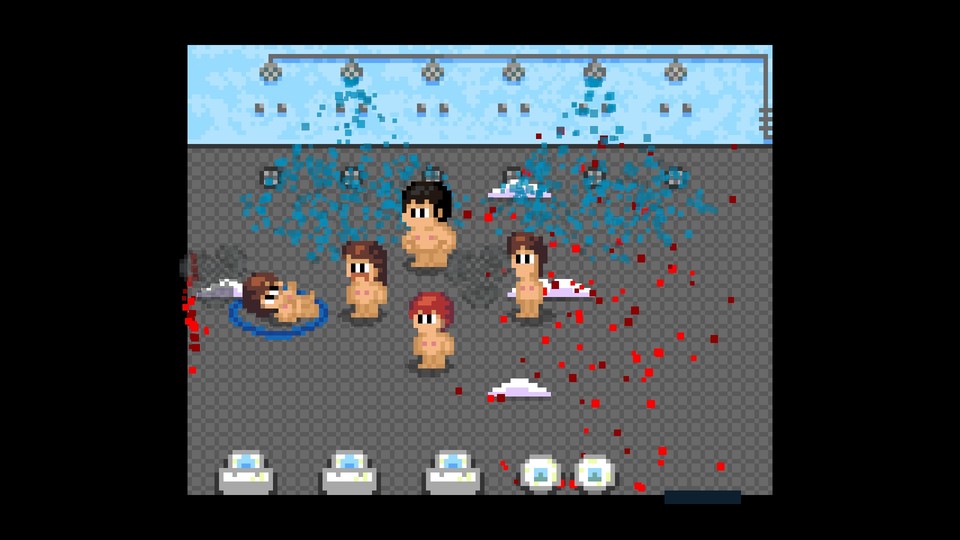 Szene aus dem witzigen Tutorial: Mannschaftskollegen bringen dem Spieler in der Dusche bei, wie er Gegnern richtig die Fresse poliert.