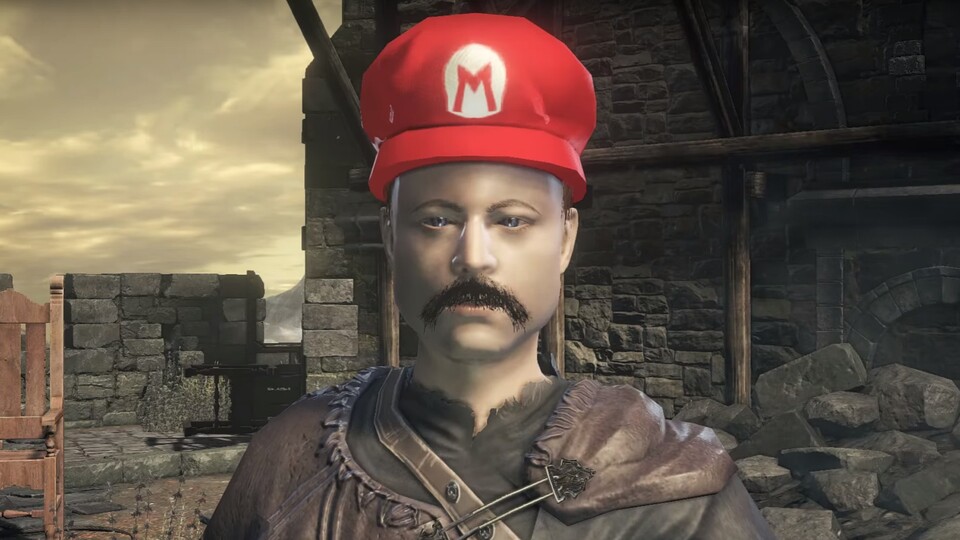 Die Latzhose fehlt zwar, aber mit roter Mütze und Schnurrbart könnte Super Mario auch glatt durch Dark Souls hüpfen.