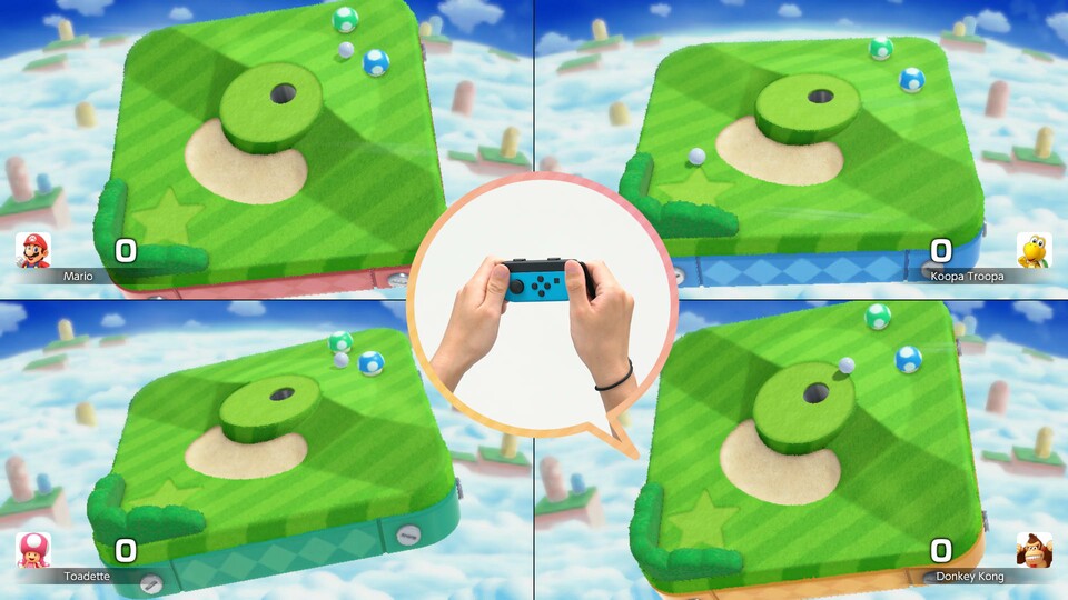Super Mario Party Jamboree bietet zahlreiche Spiele mit intuitiver Bewegungssteuerung, zum Beispiel hier beim Minigolf.