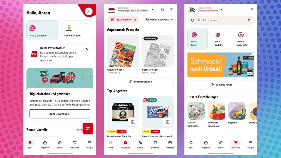 Mit ihrem modernen Design gehört die Rewe App zu meinen Favoriten. (Bildquelle: GameStar Tech)