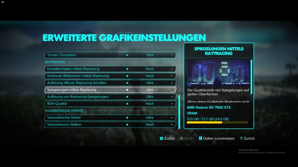 Stellt man in einem Spiel wie Outlaws alle Optionen inklusive Raytracing auf Anschlag, braucht es sehr schnelle Hardware für flüssige FPS, vor allem in hohen Auflösungen.