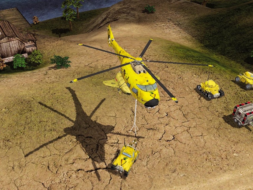 Der Hasenhelikopter liefert ein Scout-Fahrzeug direkt aufs Schlachtfeld. Das geländegängige, unbewaffnete Vehikel kann Luftangriffe anfordern.