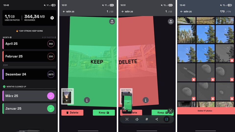 Die »Swipe + Delete«-App ist einfach gestaltet und dadurch besonders nutzerfreundlich. (Bildquelle: Aaron Hofmann)