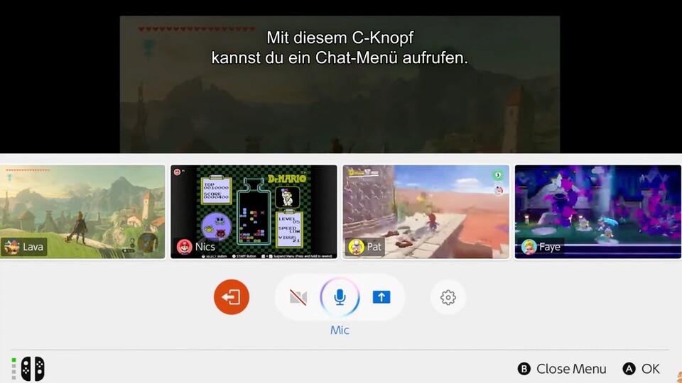 So sieht das Interface des GameChat auf der Switch 2 aus.