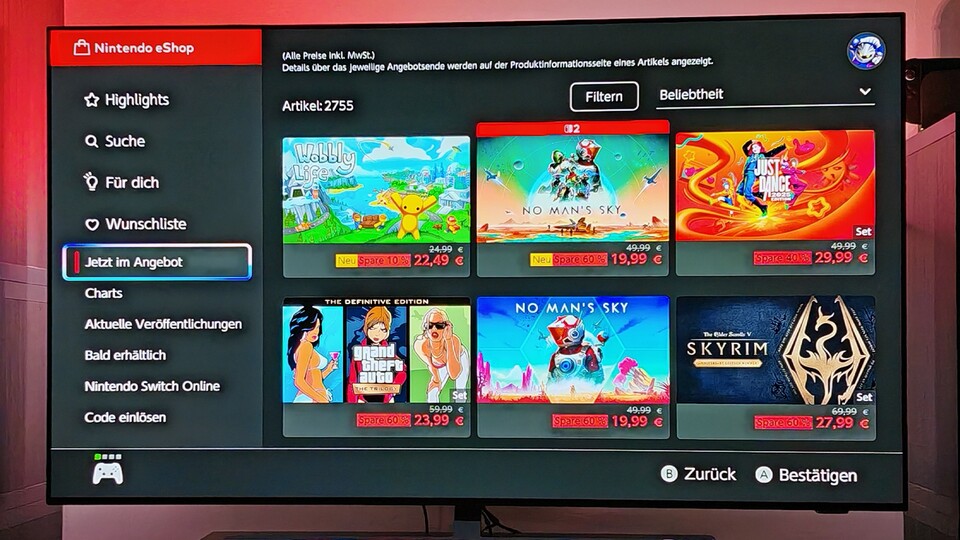 Optisch ähnelt der neue eShop dem alten, wirkt aber ein Mü moderner. (Bild: Maxe S., GameStar)