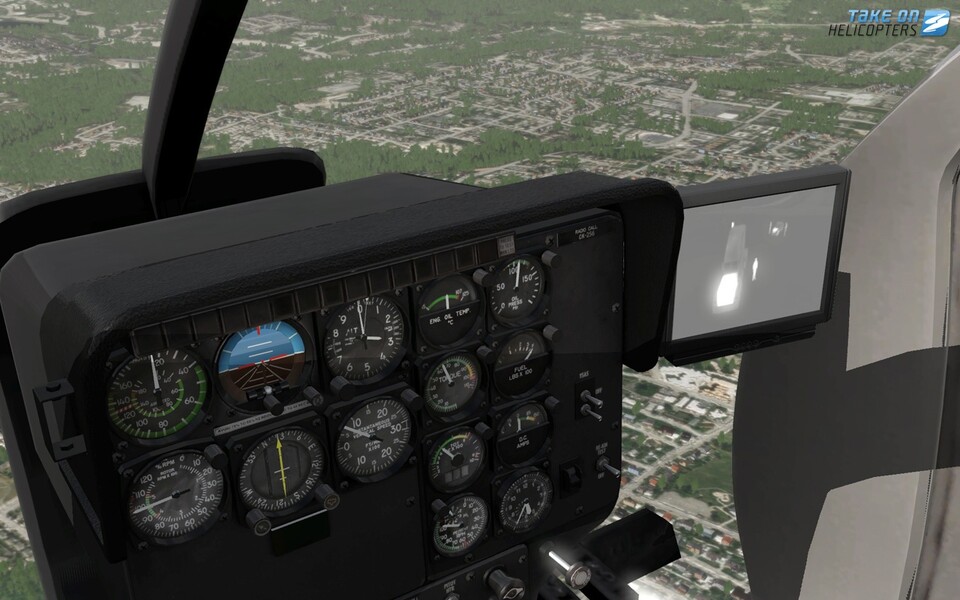 Die Cockpits der Hubschrauber in Take On Helikopters fallen sehr detailliert aus, die Städte sind zu großen Teilen nur Bodentexturen.