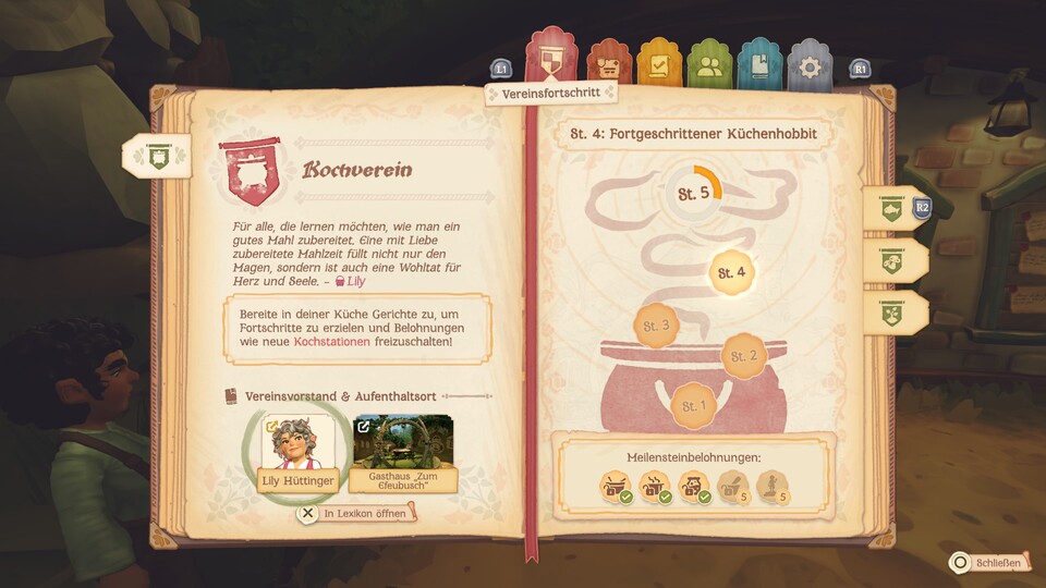 Insgesamt könnt ihr fünf Stufen im Kochverein erreichen, die euch alle jeweils eine Station freischalten lassen.