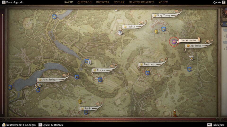 Das lila Symbol mit rotem Totenkopf ist leicht zu erkennen. 