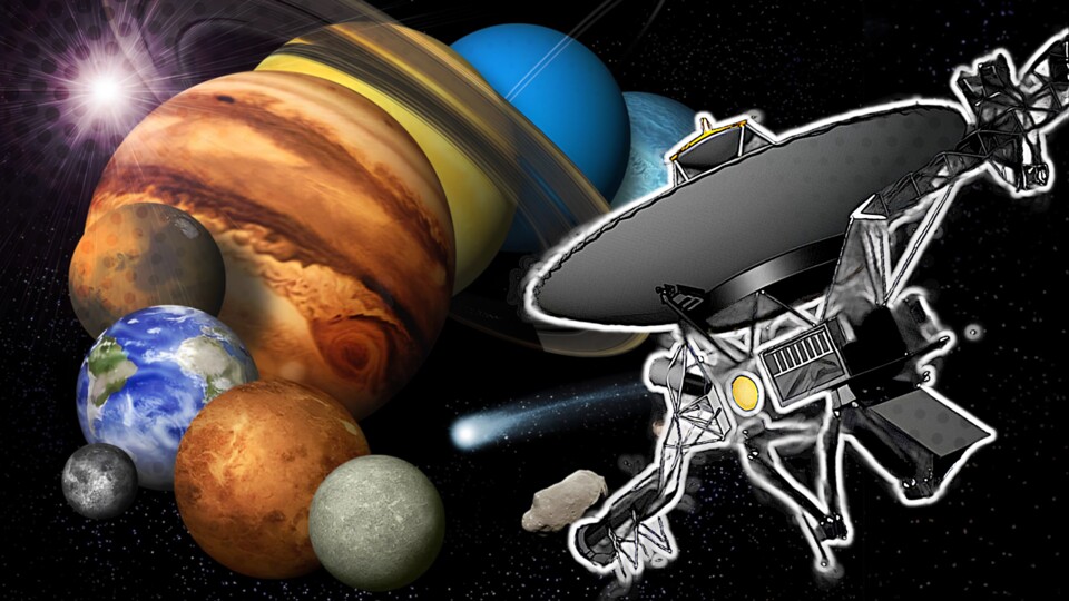 Voyager 1 besuchte diverse Planeten auf ihrer bereits Jahrzehnte währenden Reise. Viele davon fotografierte sie, um unser wissenschaftliches Interesse zu befriedigen. Doch bevor sie ihre Augen für optisches Licht für immer verschloss, nahm sie ein Familienfoto sowie das berühmteste und zugleich winzigste Foto unserer Erde auf.
(Bildquelle: NASAJPL-Caltech und NASAJPL)