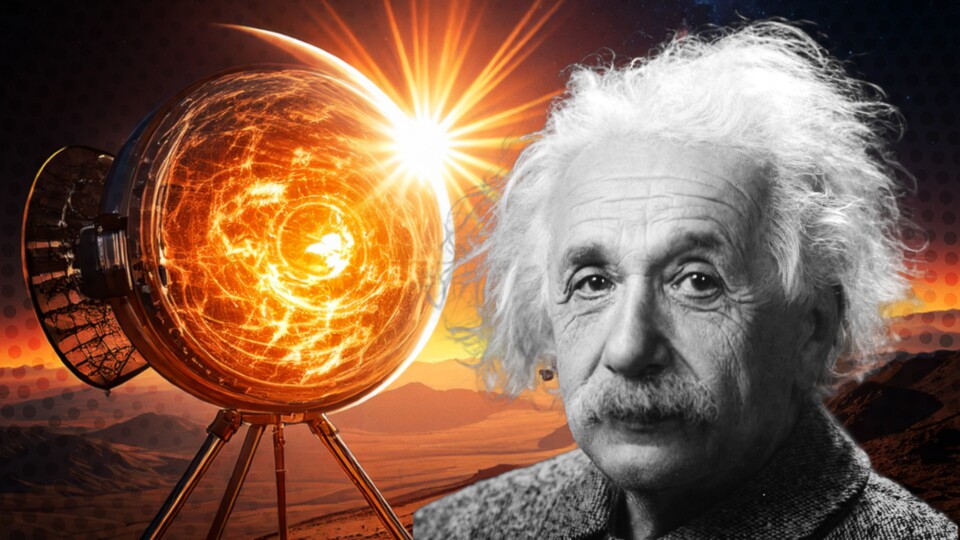 Der Fotoapparat mit galaktischer Zoomlinse beruht auf Ideen des wohl berühmtesten Physikers der Menschheitsgeschichte, Albert Einstein.
Bildquelle: Wikimedia und Adobe Firefly, generative KI