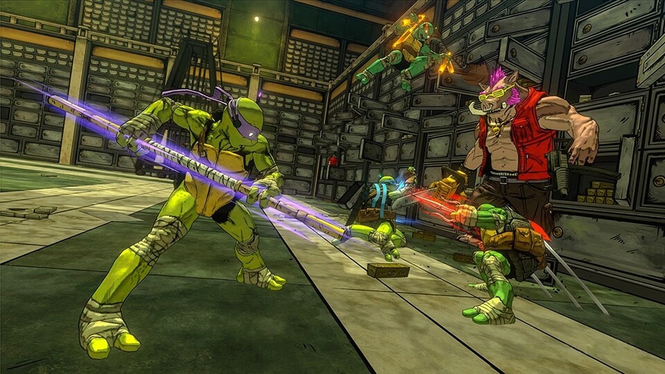 Ein geleakter Cel-Shading-Screenshot des neuen »Teenage Mutant Ninja Turtles«-Spiels von Platinum Games. Angeblich basiert das Spiel auf der aktuellen Comic-Serie.