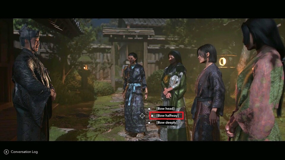 Wählt ihr die mittlere Antwort, wird Imai Sōkyū zufrieden sein. Die beiden anderen Antworten zeigen hingegen, dass ihr die nötige Etikette nicht verinnerlicht habt.