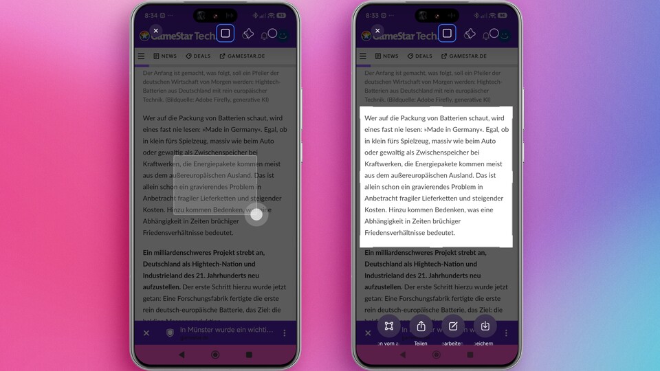 Mit der Drei-Finger-Geste erstellt ihr blitzschnell einen Screenshot von einem Teil des Bildschirm.