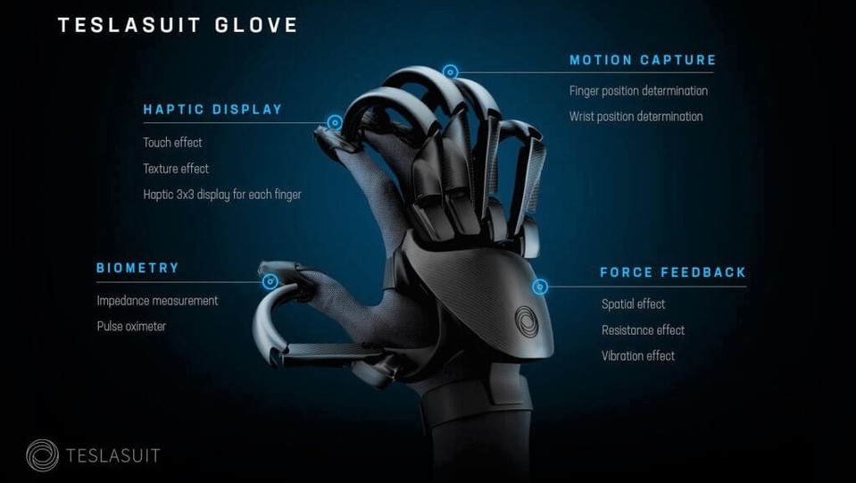 Der Teslasuit Glove erzeugt haptisches Feedback und ermittelt die Position von Fingern und Händen.