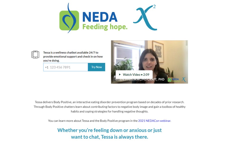 NEDA advertises that Tessa is always there when you need someone to talk to.  (Image: x2ai)