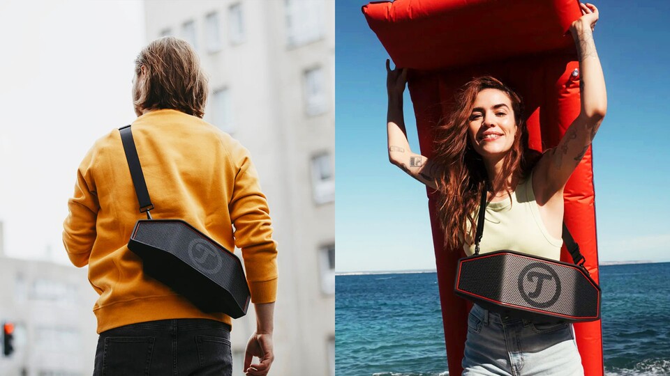 Egal ob durch die Stadt oder am Strand: Der Rockster Cross lässt sich über den Riemen ganz einfach wie eine Tasche tragen.