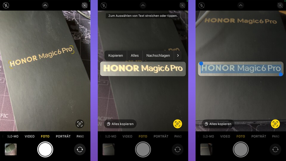 Beim iPhone könnt ihr Texte direkt in der Kamera-App markieren.