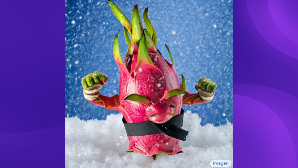 Zwar kein Apfel, aber eine Drachenfrucht mit Karategürtel im Schnee hat doch auch etwas.