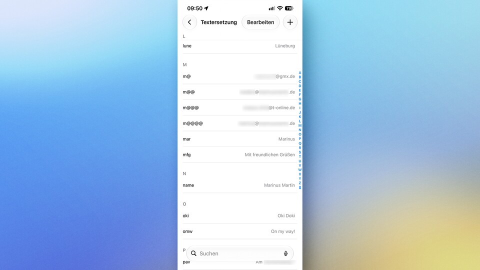 Ich nutze die Textersetzung unter anderem für E-Mail-Aderessen, Telefonnummern, Adressen und Floskeln. (Bildquelle: GameStar Tech)