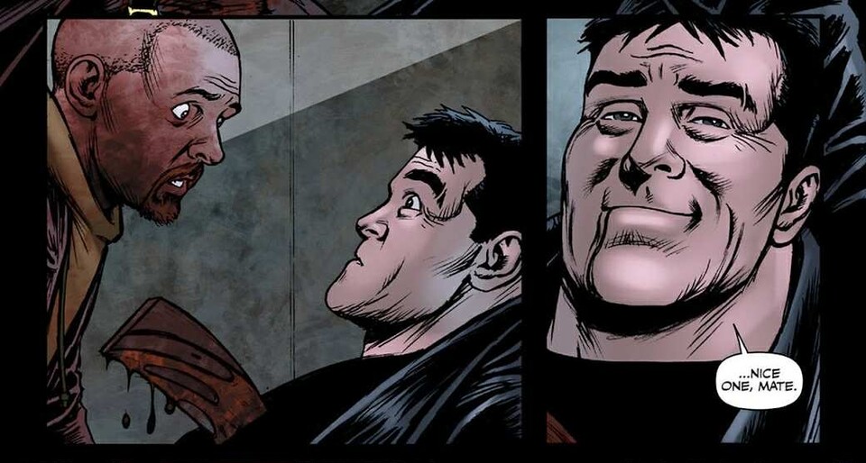 In der TV-Serie ist Hughie gezwungen, Butcher zu töten. Im Comic ist Butcher eigentlich schon besiegt, er provoziert aber Hughie, um von ihm umgebracht zu werden. Bildquelle: PaniniDynamite Entertainment