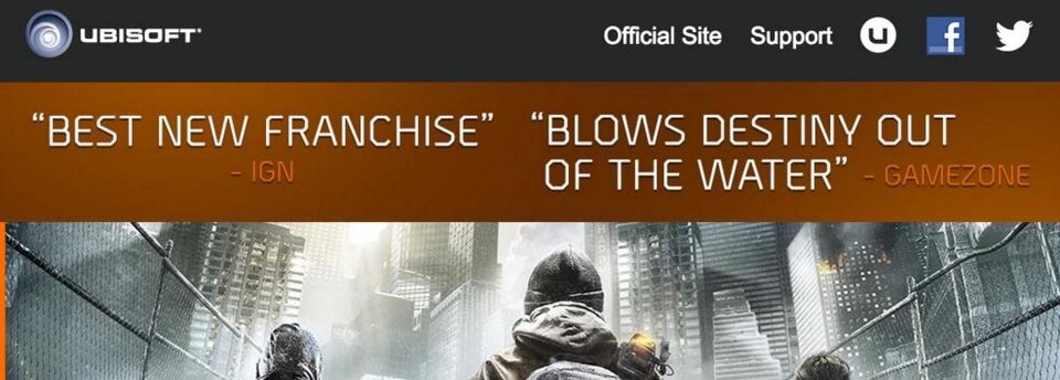 Gleich zwei aus dem Kontext gerissene Pressestimmen zieren ein Werbebanner von The Division.