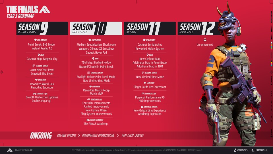 Die Roadmap zu The Finals zeigt die Zukunft des Shooters von Season 9 bis 12.
