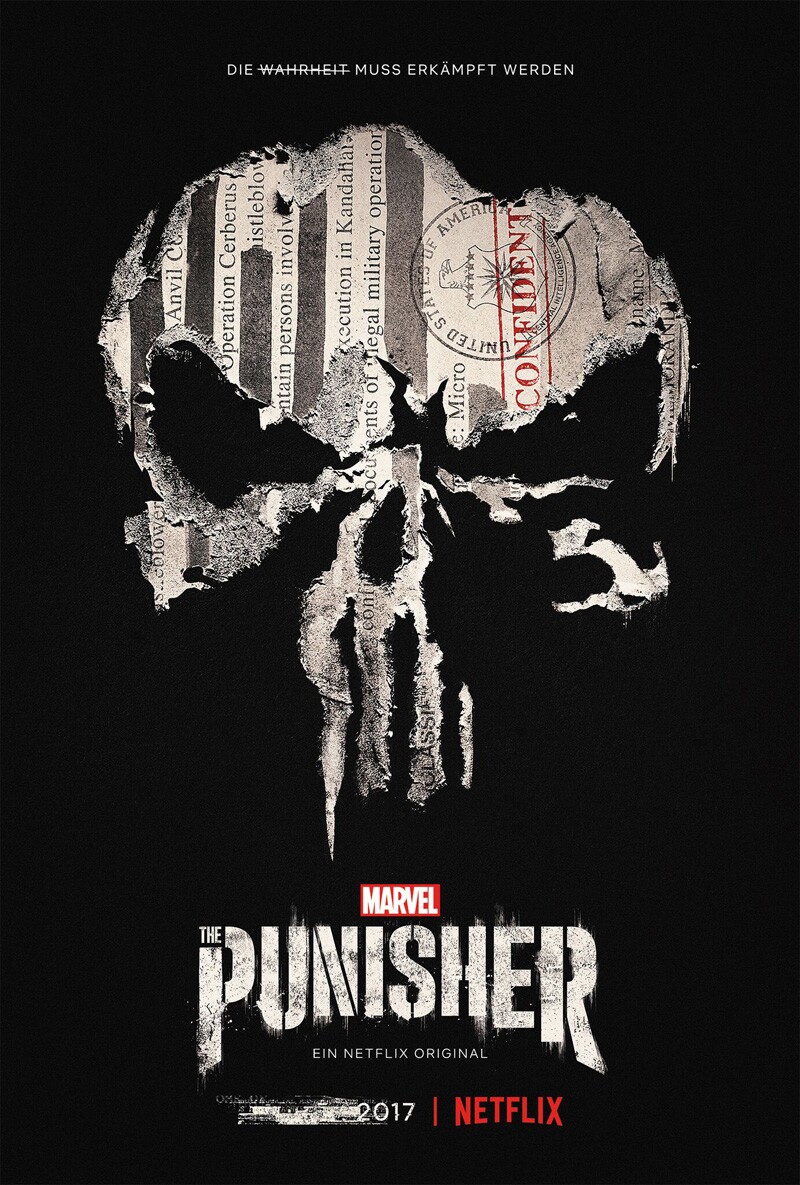Das Poster zur neuen Netflix-Serie Marvel's The Punisher mit einem geschwärzten Start-Termin in 2017.